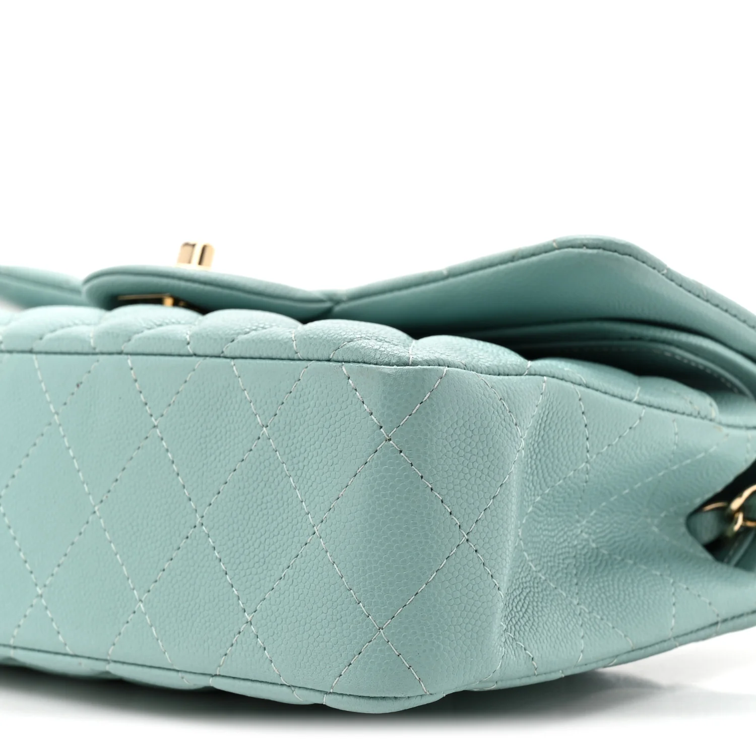 Caviar Quilted Small Double Flap Light Blue - Top Club