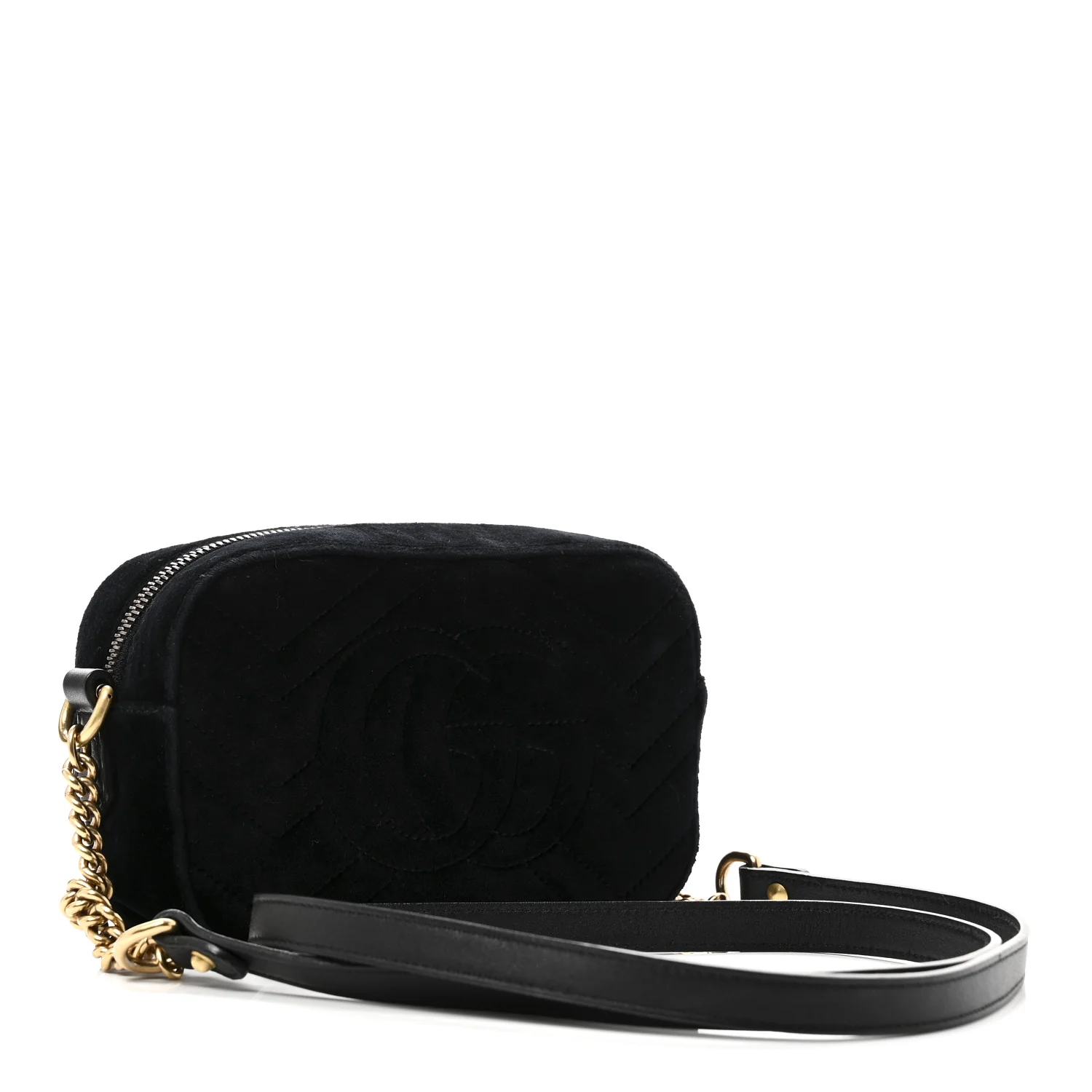 Velvet Matelasse Marquise Crystals Mini GG Marmont Chain Shoulder Bag Black - Top Club