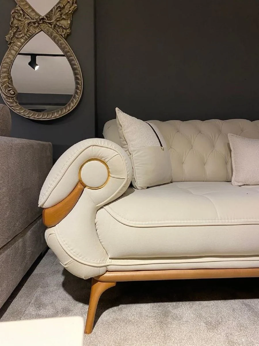Luxury Chesterfield living room sofa with adjustable backrests cream / brown - Chesterfield living room furniture - Luxury living room furniture - Luxury furniture - Luxury furnishings