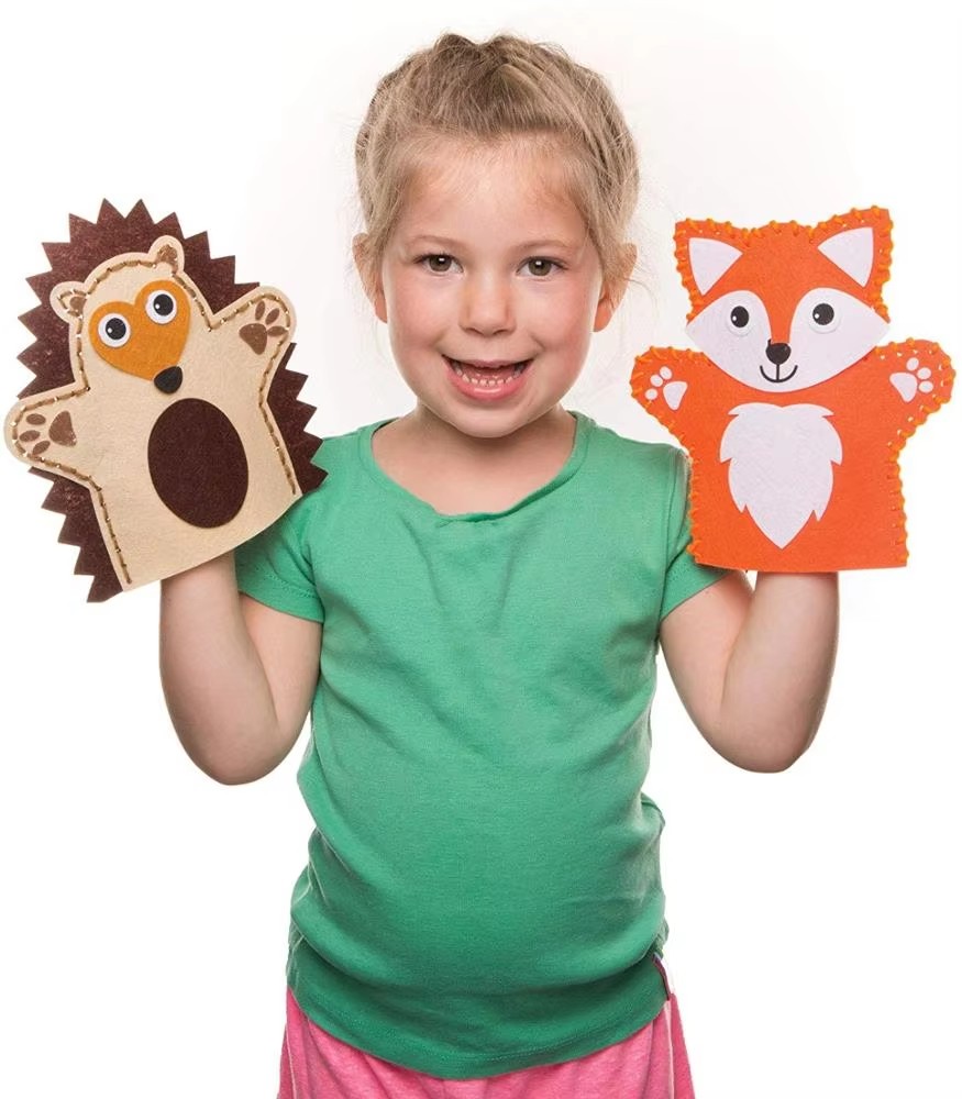 Custom Made 3pcs Durable Non Woven Modern Hand Puppet Kits for Kids' Emotional Animal Story Play Birthday/Halloween Toy