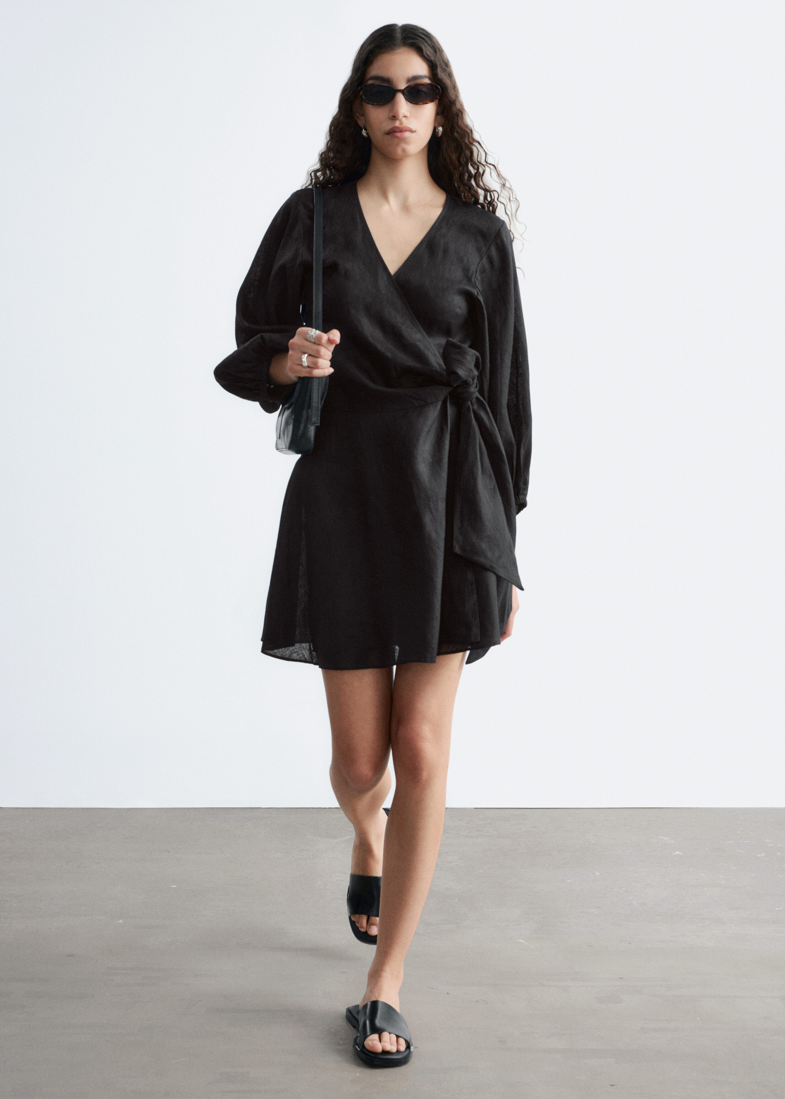 & Other Stories LINEN WRAP MINI DRESS