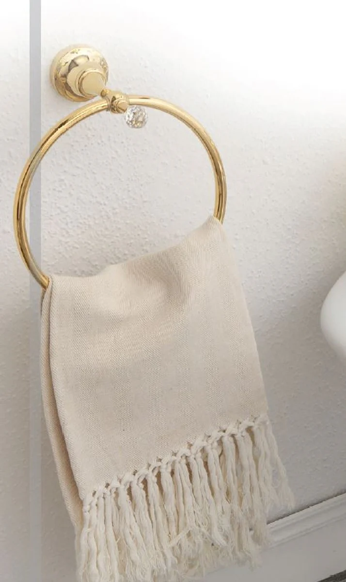 Luxury towel holder / towel ring with Swarovski crystal glass gold 20.2 x 9.3 x H. 22 cm - Luxury bathroom accessories - Made in Italy
