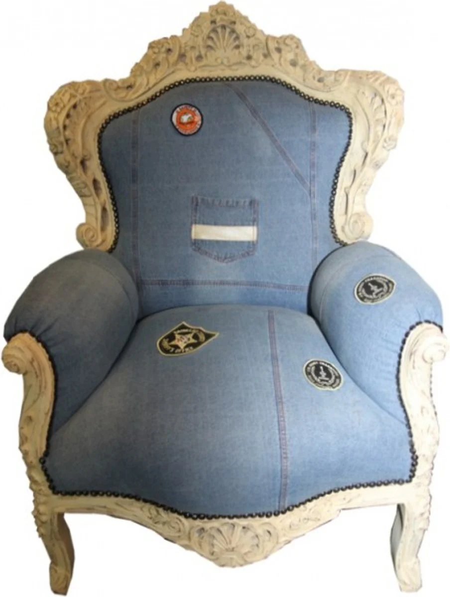 Barock Sessel King Jeans Style / Antik Creme - Limited Edition Model
