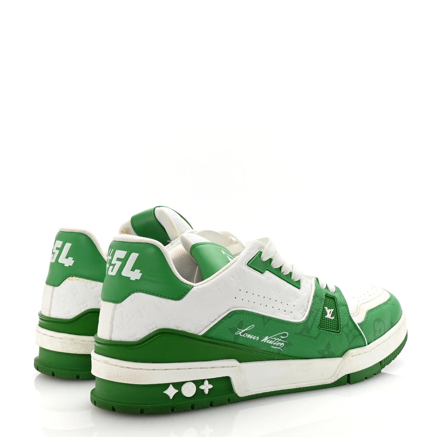 Calfskin Monogram Mens LV Trainer Sneakers 8 Green - Top Club
