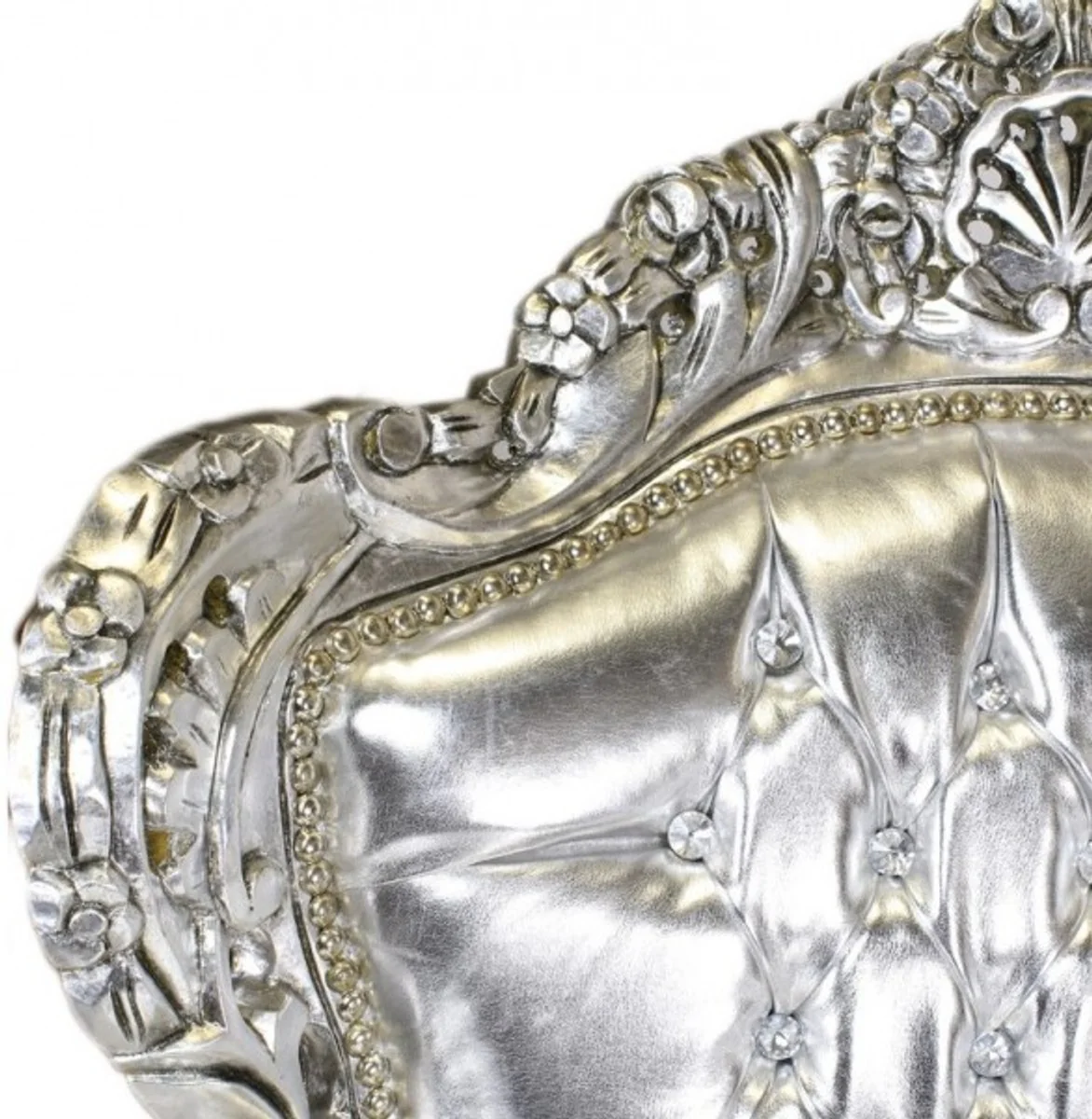 Baroque armchair King silver leather look with bling bling glitter stones - luxury baroque furniture