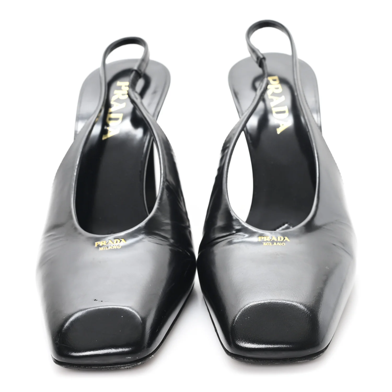 Patent Calfskin Square Toe 85mm Slingback Pumps 38 Black - Top Club