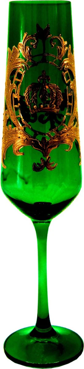 Pompöös by Luxus Champagne glass set dark green / gold Ø 6 x H. 25 cm - Champagne glasses with 24 carat gold plating - Pompöös glasses designed by Harald Glööckler