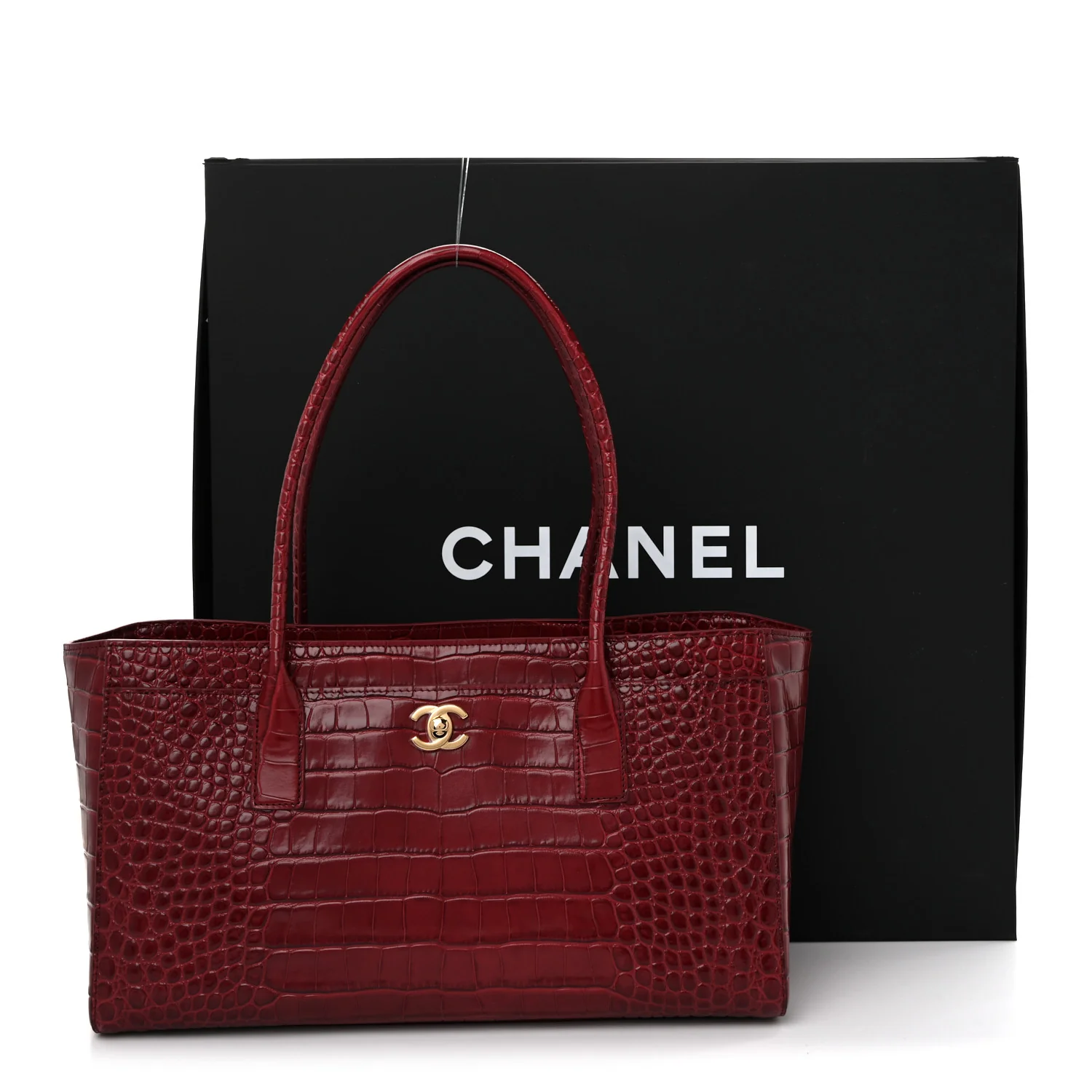 Calfskin Crocodile Embossed Archetype Small Shopper Tote Burgundy - Top Club