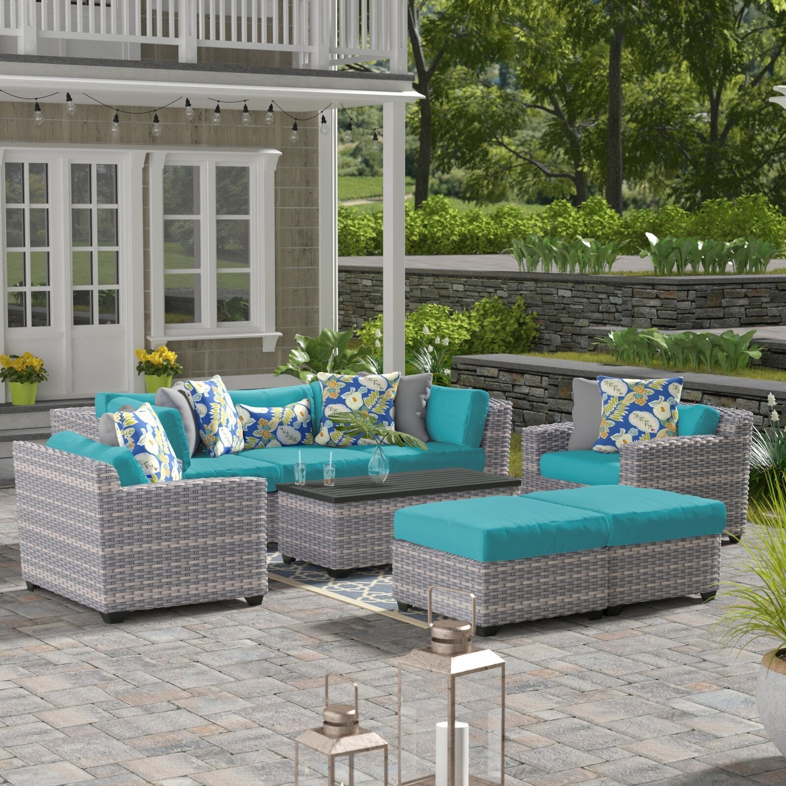 Merlyn Wicker/Rattan 7-person seating group with cushions