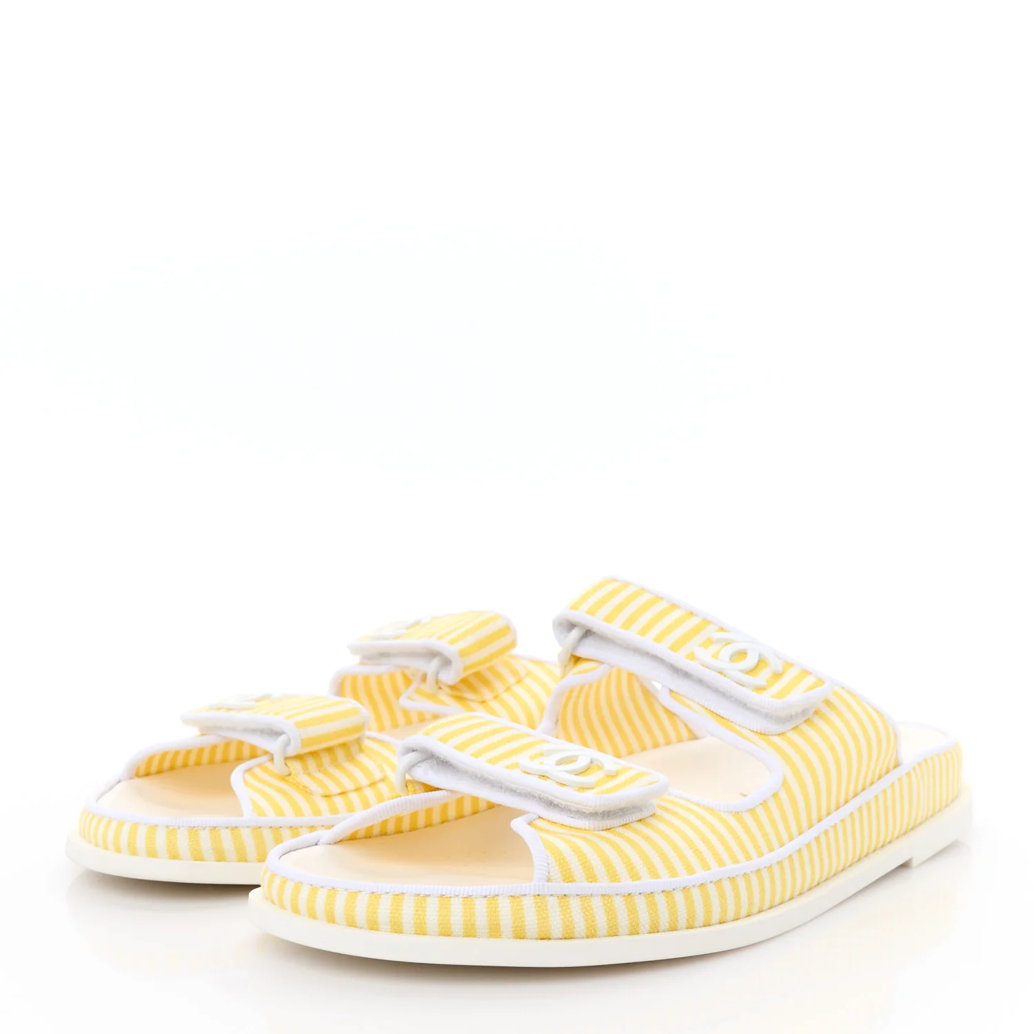 Printed Calfskin Velcro Dad Flat Mules 40 White Yellow - Top Club