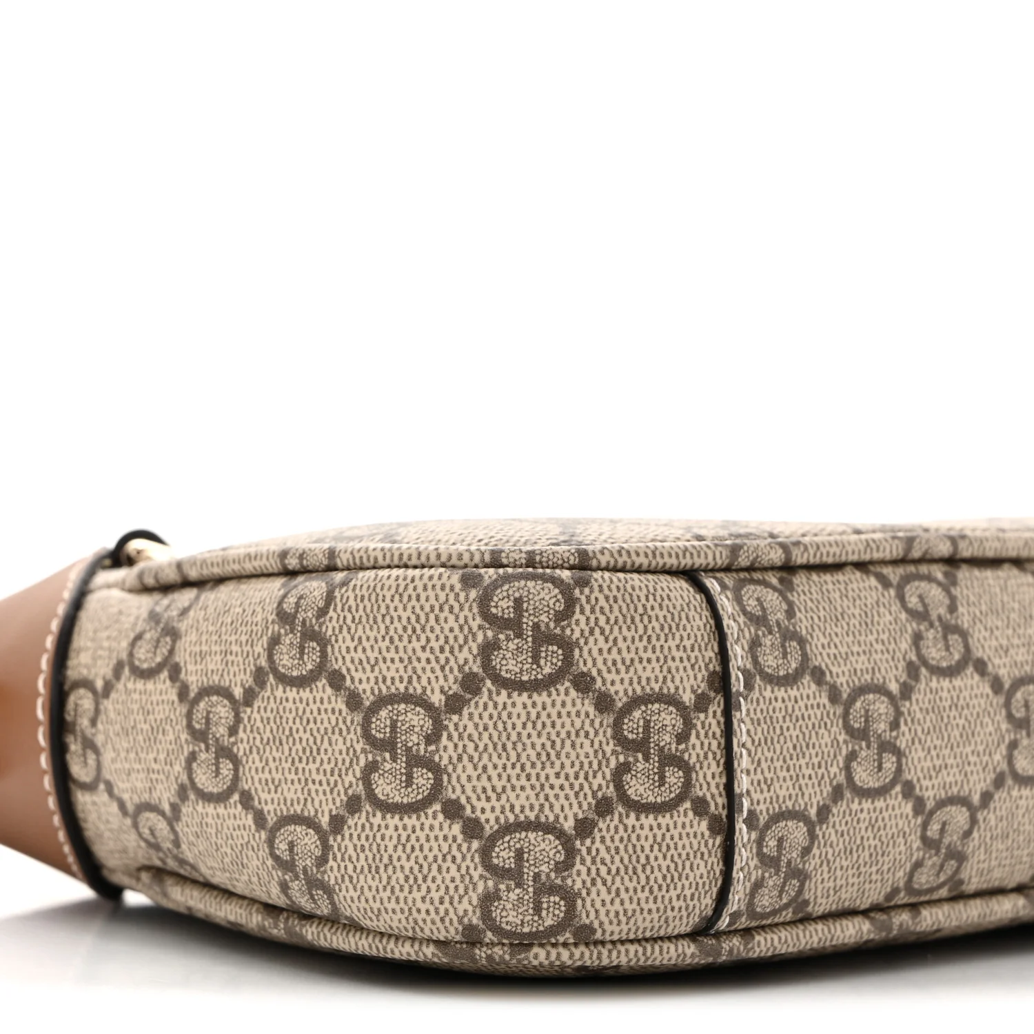 GG Supreme Monogram Textured Calfskin Small Emblem Shoulder Bag Beige Dark Brown - Top Club