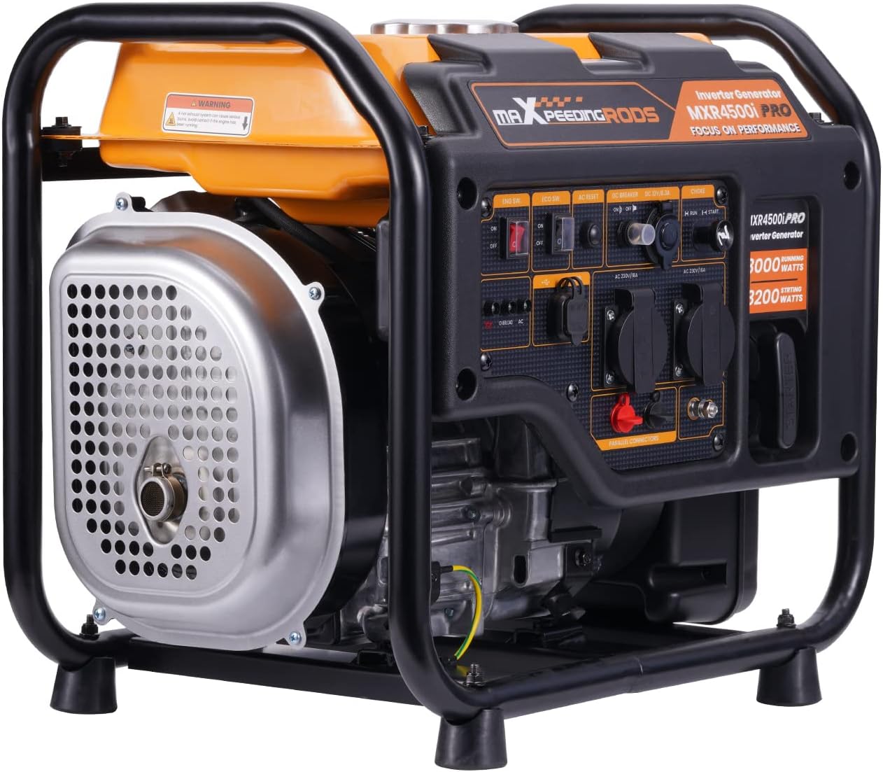 maXpeedingrods Generatore di Corrente Inverter 3200W Benzina 4 Tempi con 2 Prese da 230 V Silenzioso e Leggero con Funzione Parallela come Unità di Emergenza per Garage Officina Cantiere