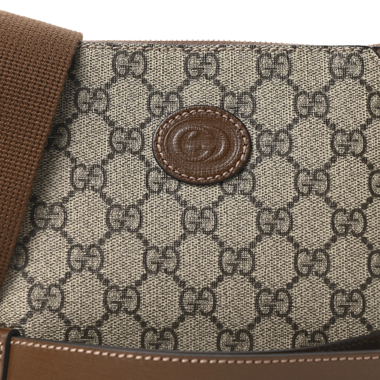 GG Supreme Monogram Azalea Calfskin Small Retro Interlocking G Wristlet Messenger Bag Beige Ebony Brown Sugar - Top Club
