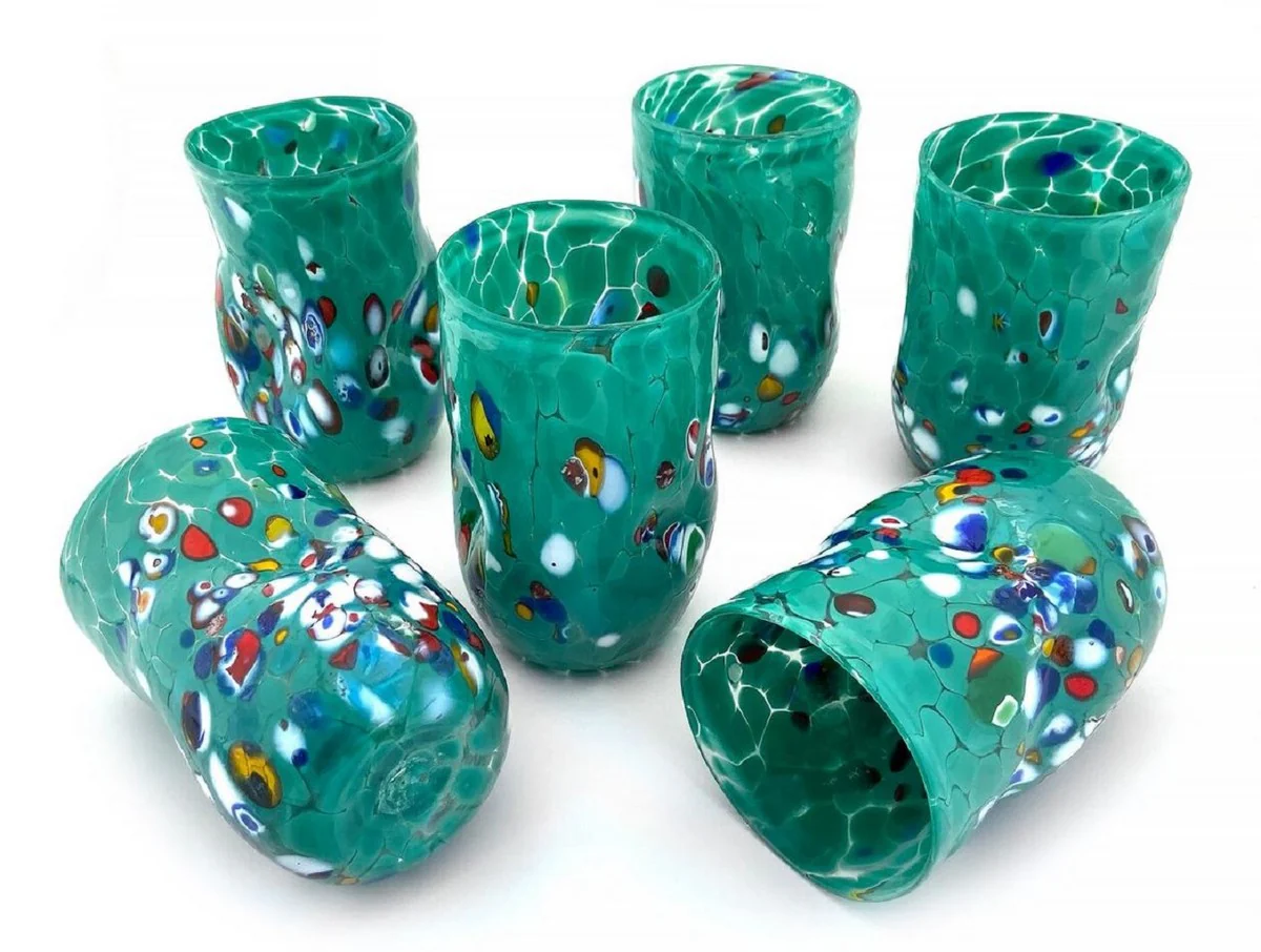 Luxury Murano crystal glass water glasses set of 6 green Ø 8 x H. 12 cm - Made in Italy