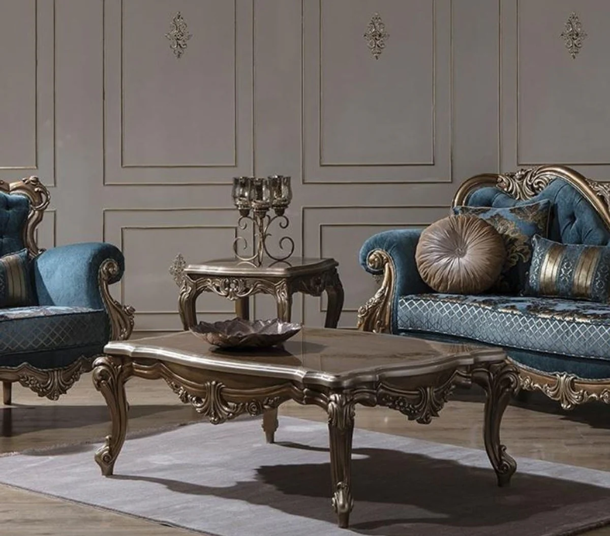 Luxury baroque coffee table gold 125 x 87 x H. 48 cm - solid wood living room table in baroque style - noble and magnificent