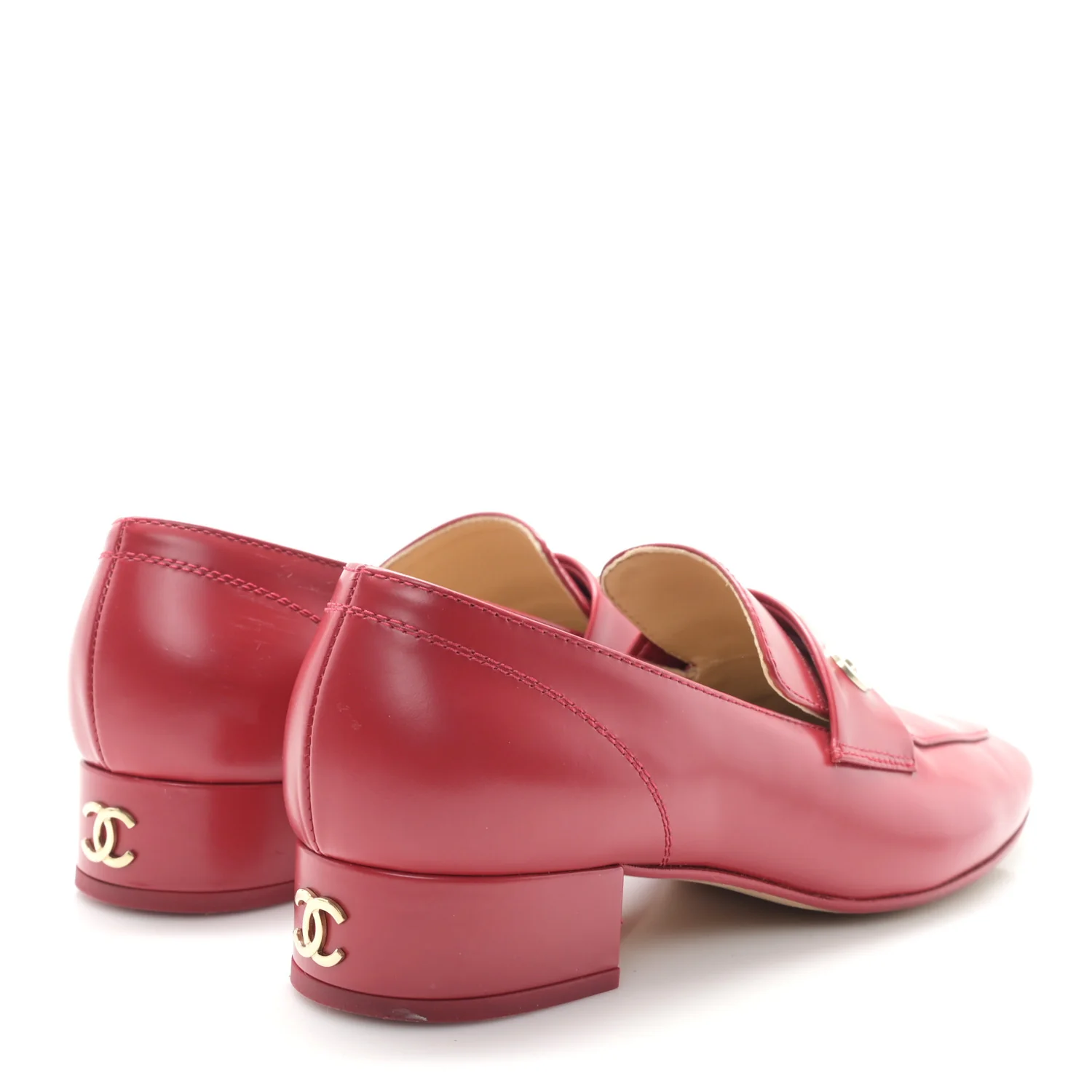 Shiny Calfskin Logo Loafers 36.5 Red - Top Club
