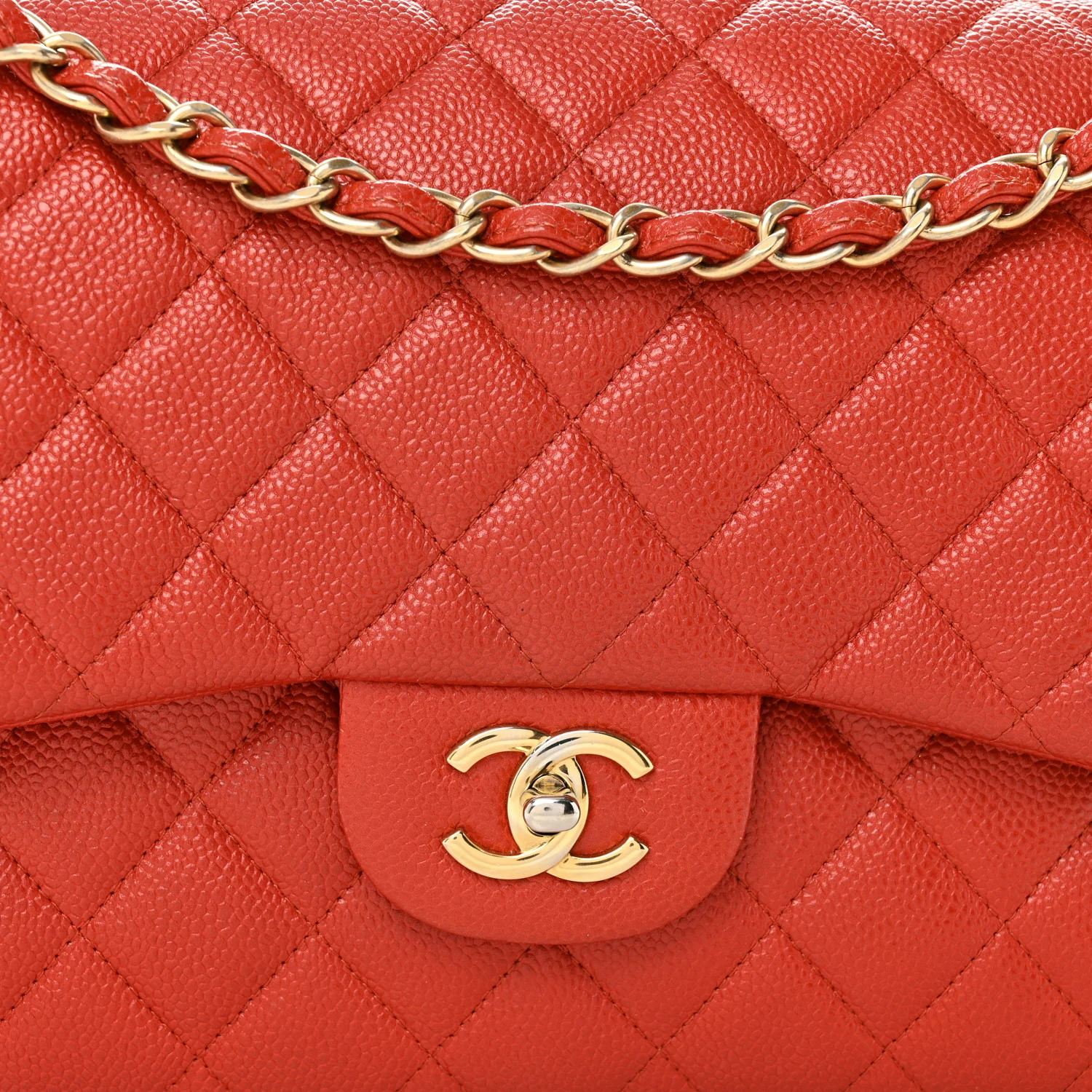 Pearly Caviar Quilted Jumbo Double Flap Orange - Top Club