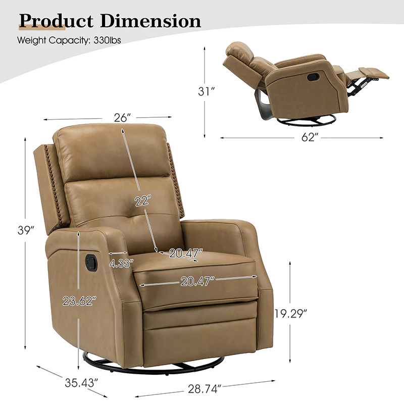 Benito 28.74" Wide Genuine Leather Swivel Rocker Recliner
