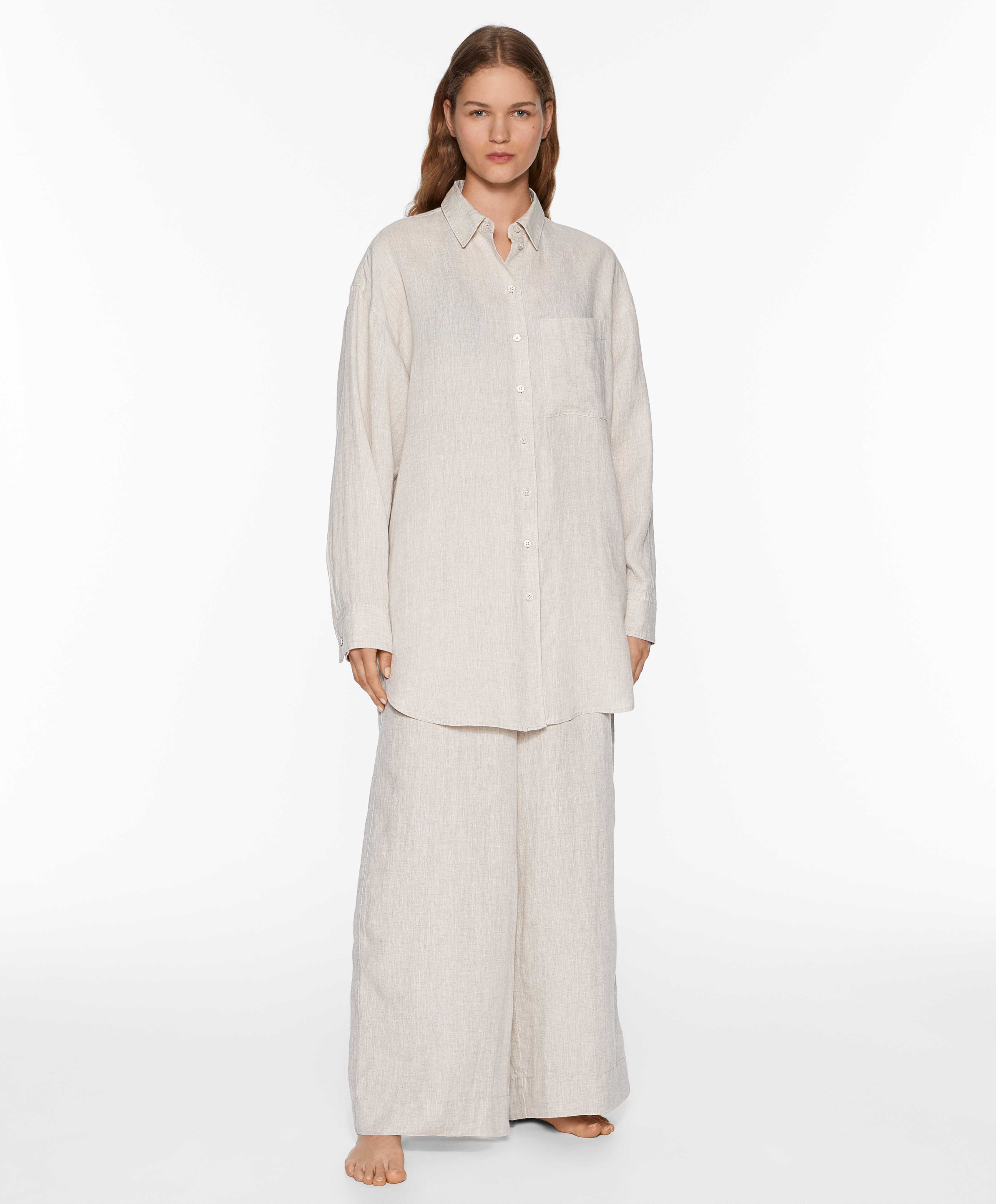 OYSHO Oversize long-sleeved 100% linen shirt