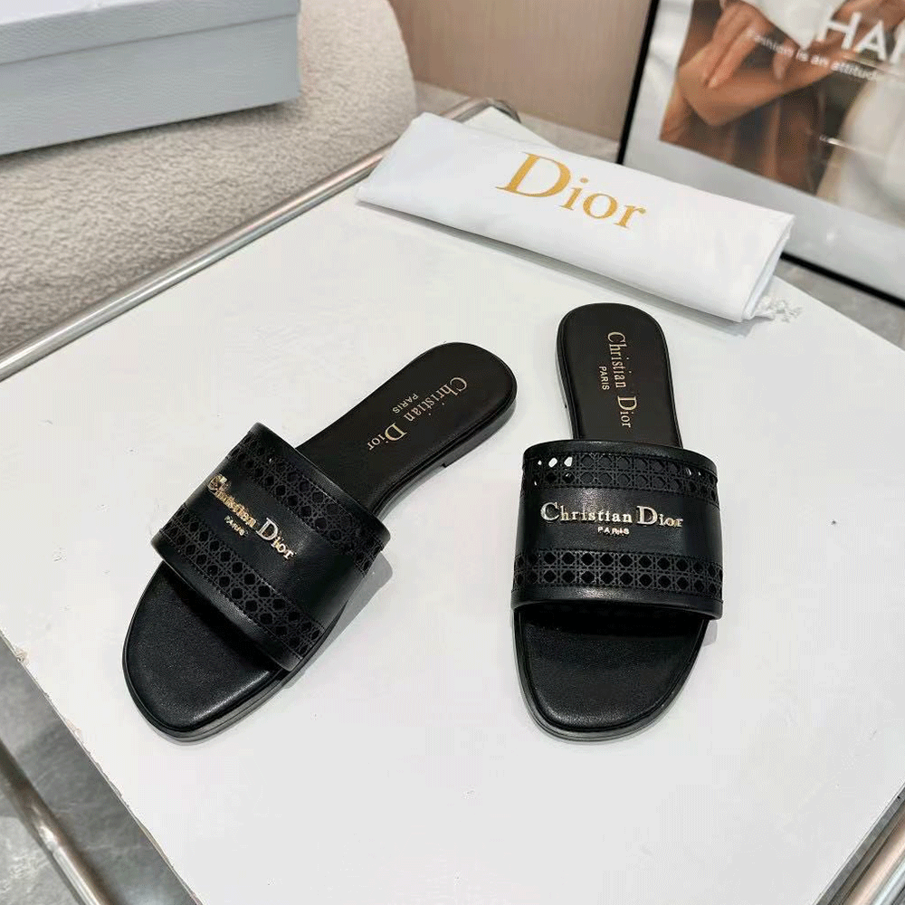 DIOR Lane black hollow rattan pattern slide sandals （Replica） - Sneaker Replica Workshop