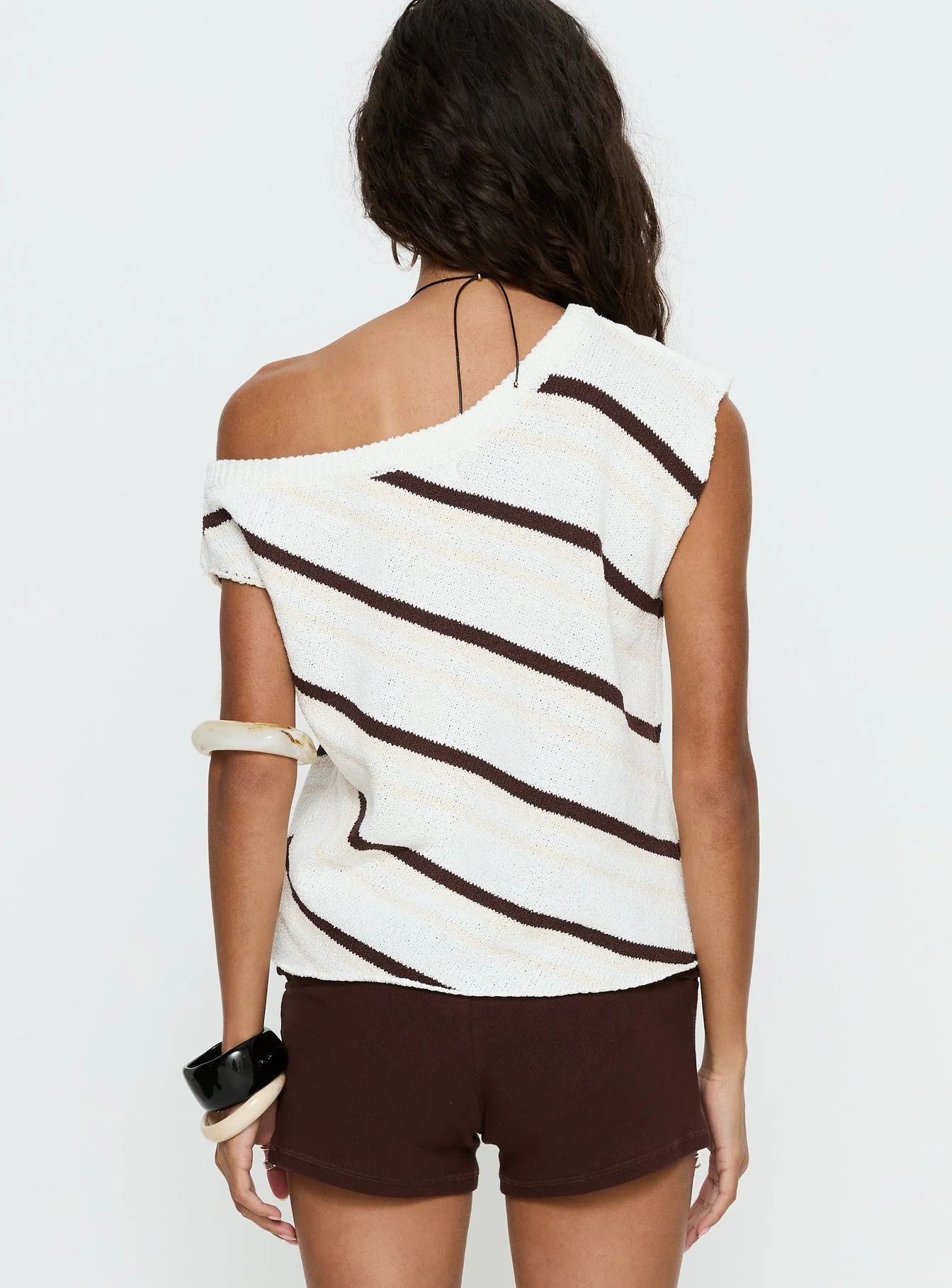 Ashfield Off Shoulder Top White / Beige Stripe