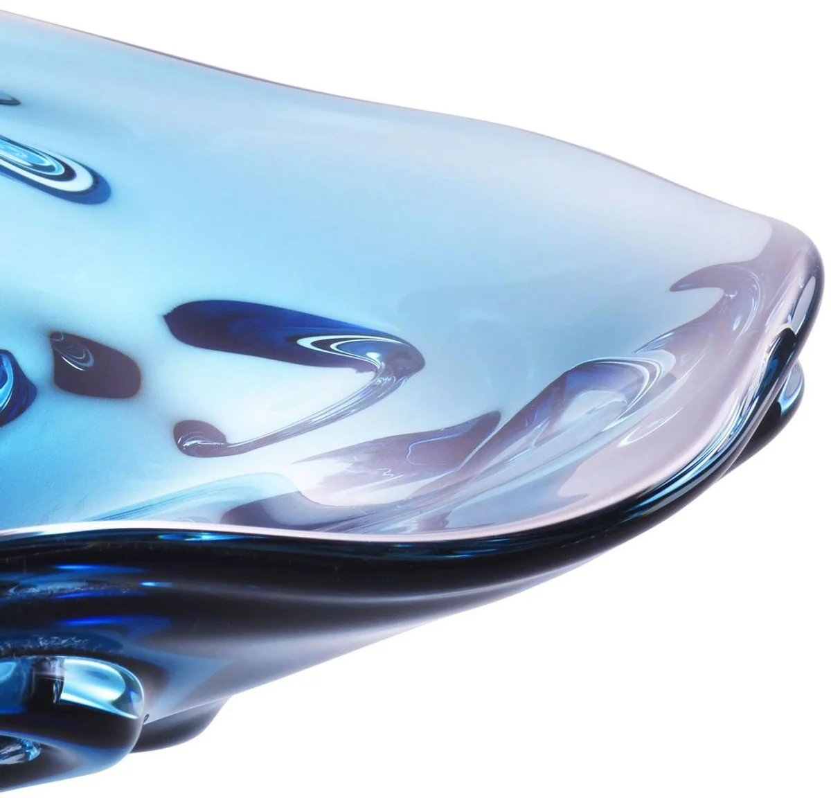 Luxury glass bowl blue Ø 34 x H. 8 cm - mouth-blown decorative glass fruit bowl - glass decorative accessories - luxury collection