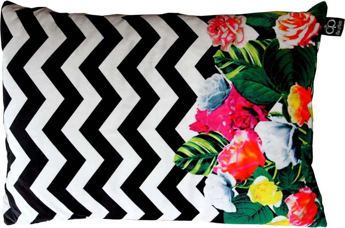 Luxury cushion Miami Flowers 35 x 55 cm - finest velvet fabric - decorative living room cushion
