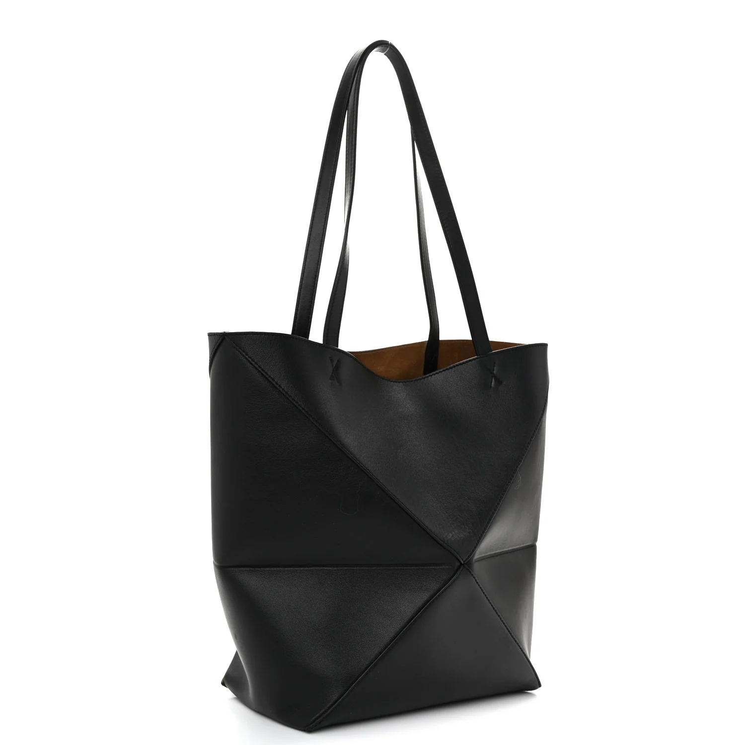 Shiny Calfskin Medium Puzzle Fold Tote Black - Top Club