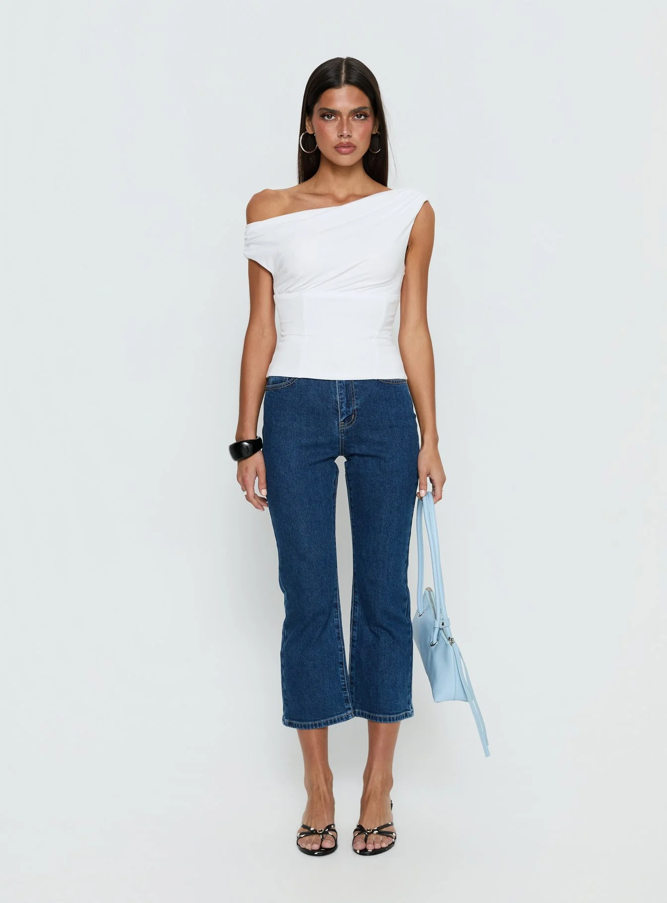 Cindee High Rise Cropped Jeans Mid Blue Wash