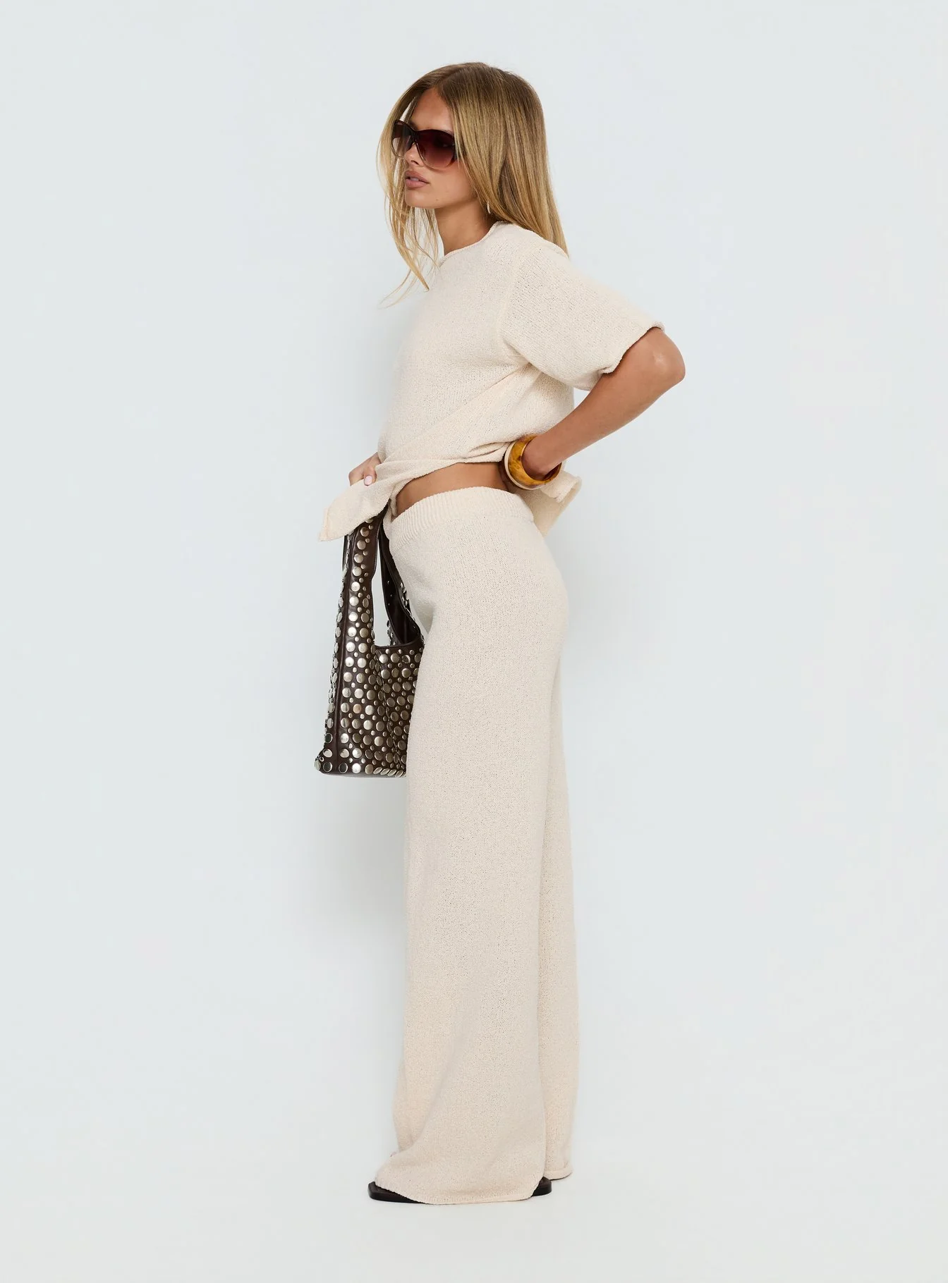 Calisse Knit Wide Leg Pants Beige