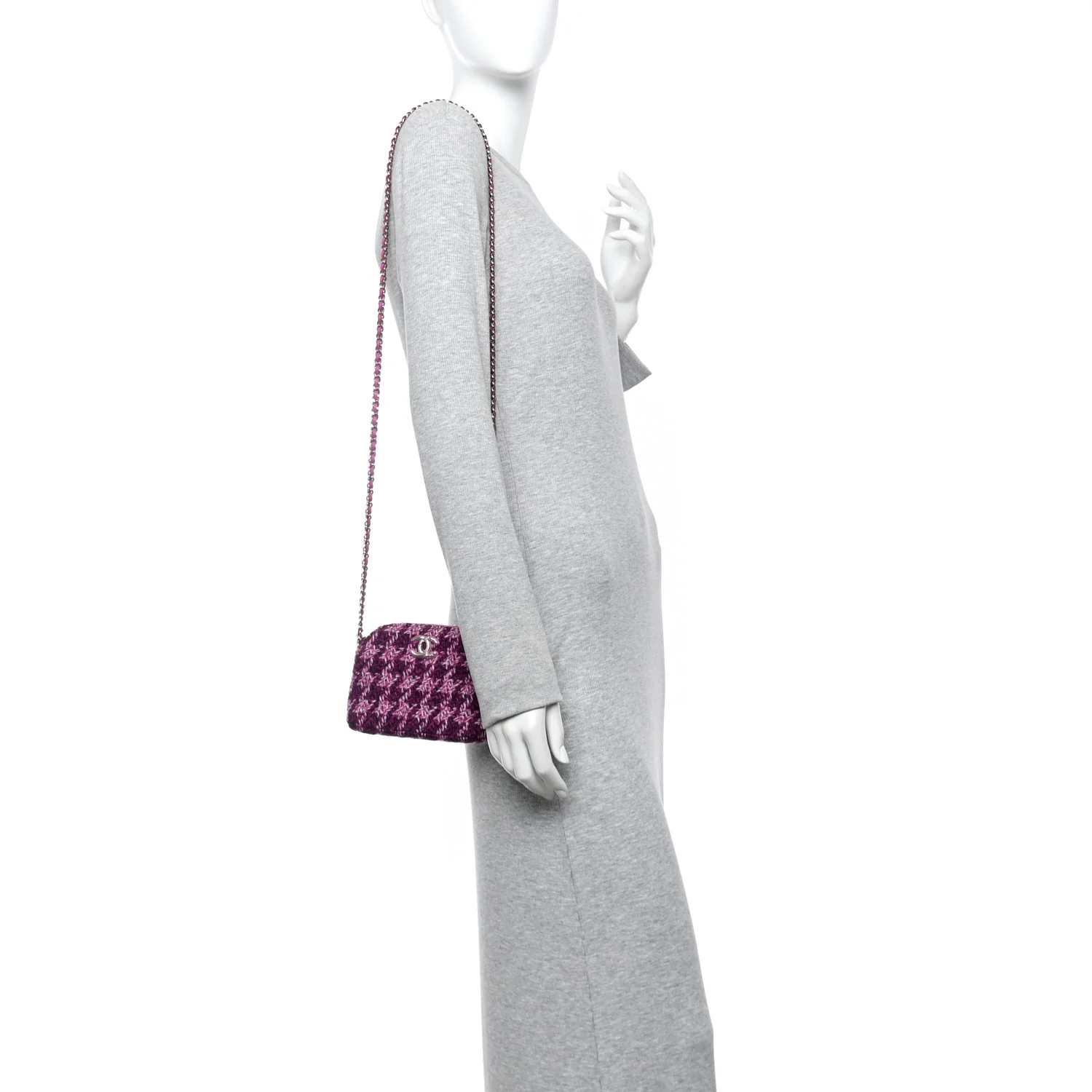Tweed Quilted Mini Clutch With Chain Purple