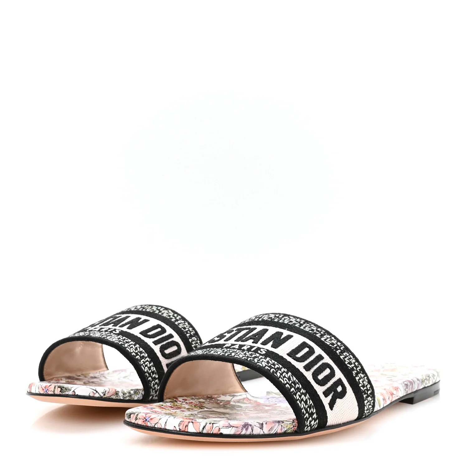 Canvas Embroidered D-Floral Dway Mules Slide Sandals 39.5 Off White Multicolor - Top Club