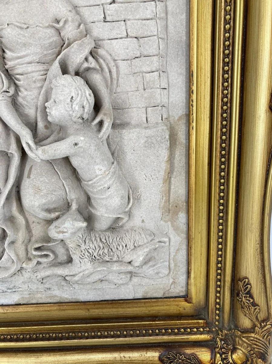 Baroque wall relief gray / gold 44.5 x H. 55 cm - antique style wall decoration stone relief with splendid frame - decorative accessories in the baroque style - baroque wall decoration