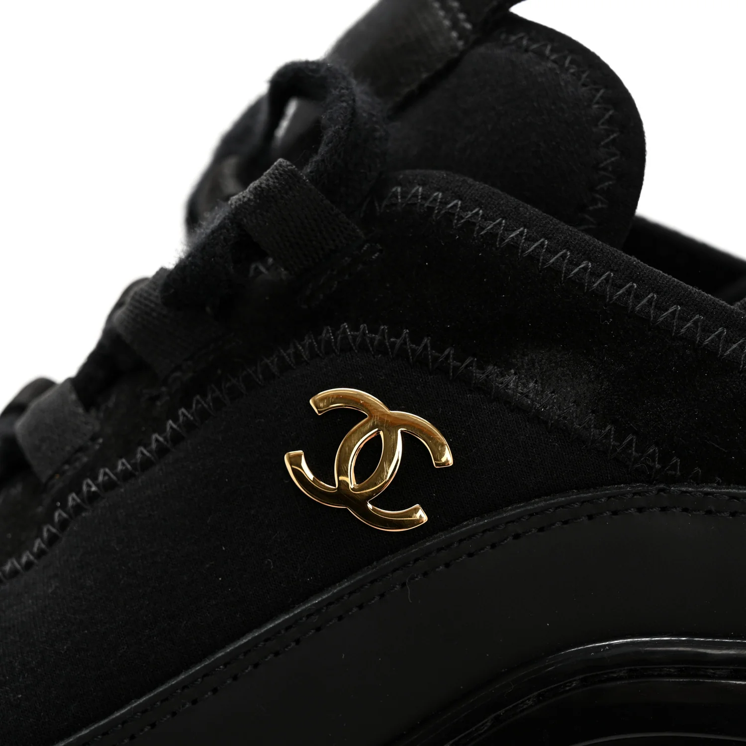 Velvet Calfskin Mixed Fibers CC Sneakers 38 Black - Top Club