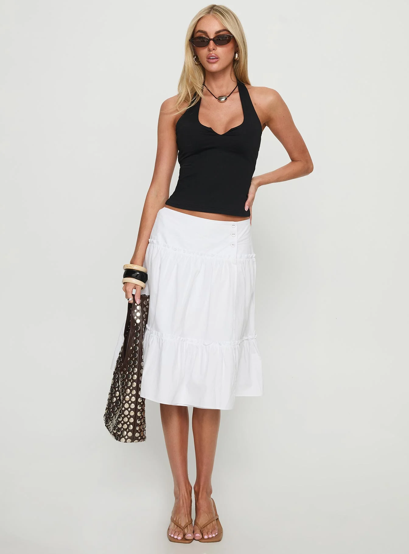 Cascades Low Rise Midi Skirt White