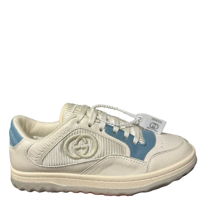 Gucci MAC80 Cream And Blue Leather Sneakers With Interlocking G - Sneaker Replica Workshop