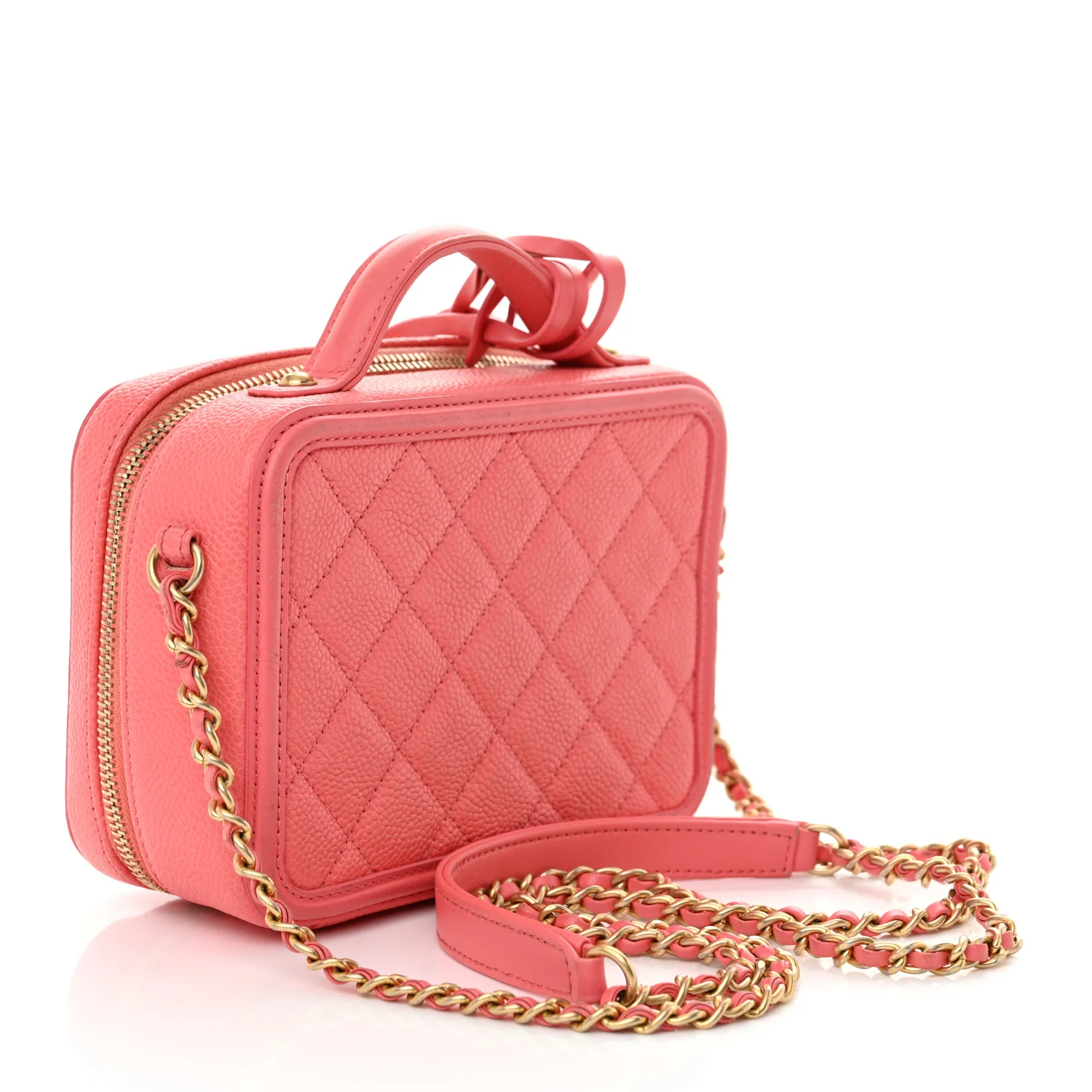 Caviar Quilted Small CC Filigree Vanity Case Coral - Top Club