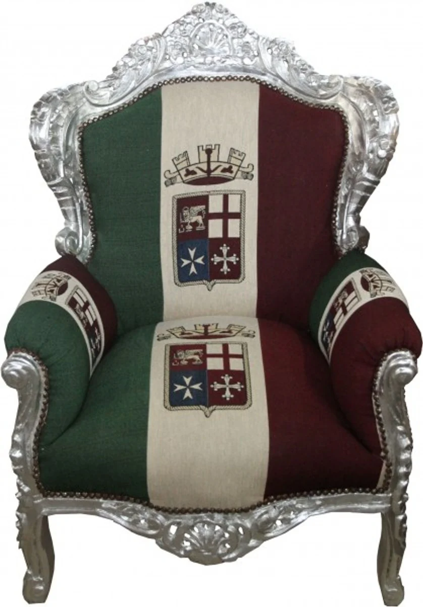 Baroque Armchair King Italy / Silver - Furniture Antique Style