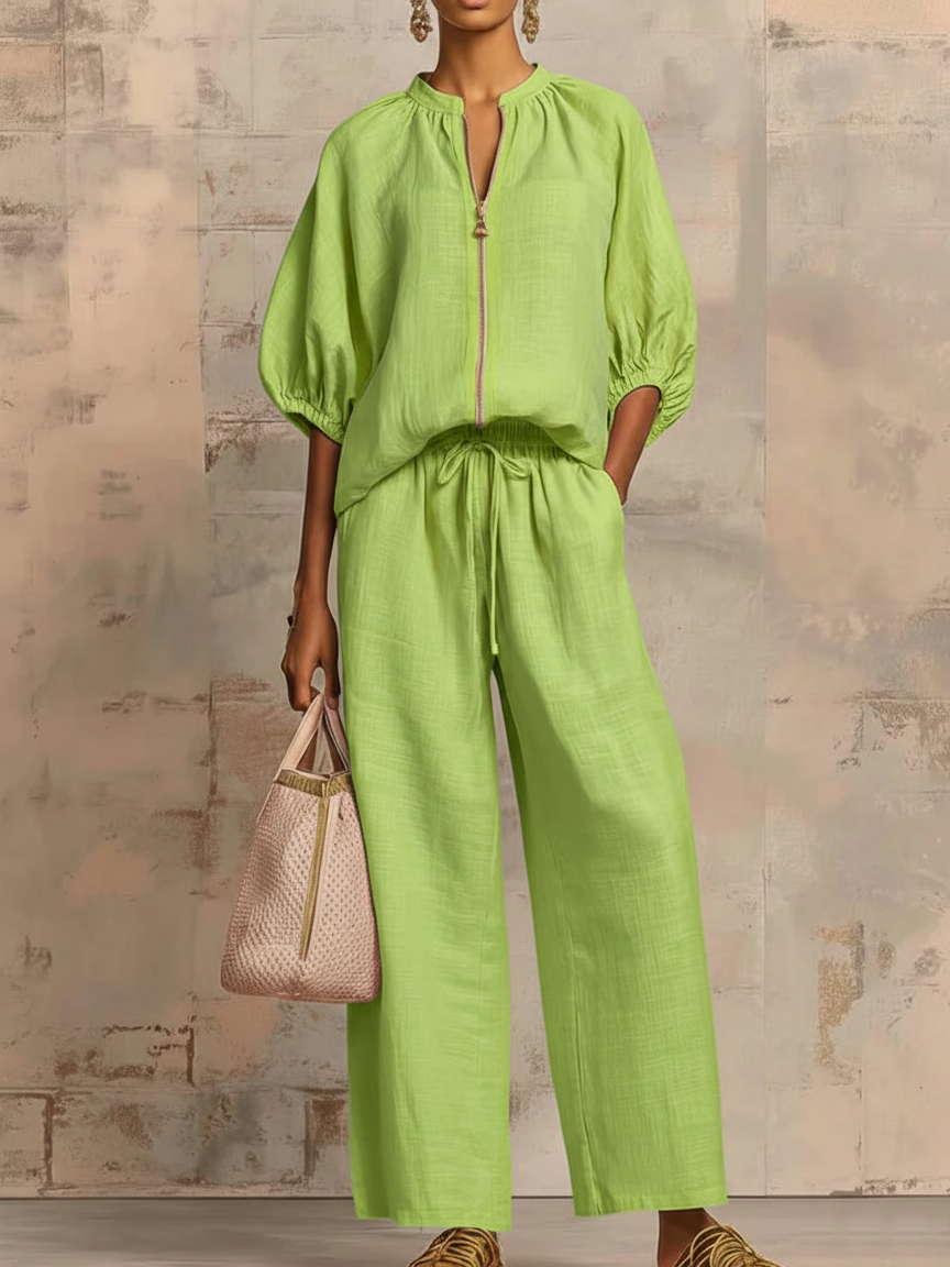 Stylish Cozy Shirt & Wide-Leg Pants Linen Cotton Two-Piece Set - Nordfashionstorm - Women's Clothing, Fashion for You - Nordfashionstorm.com