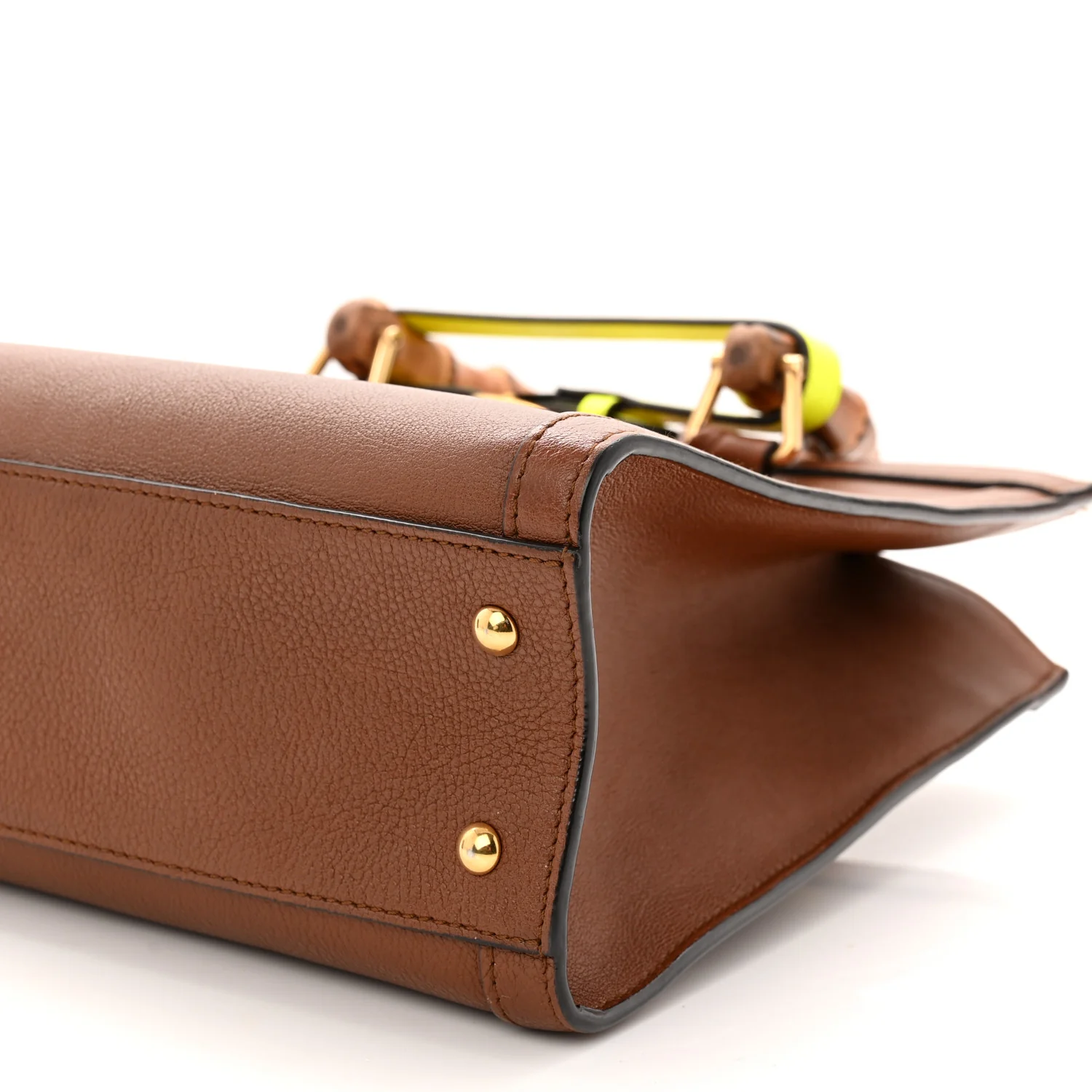 Wonka Grain Calfskin Small Diana Tote Bag Cuir Yellow Fluo - Top Club