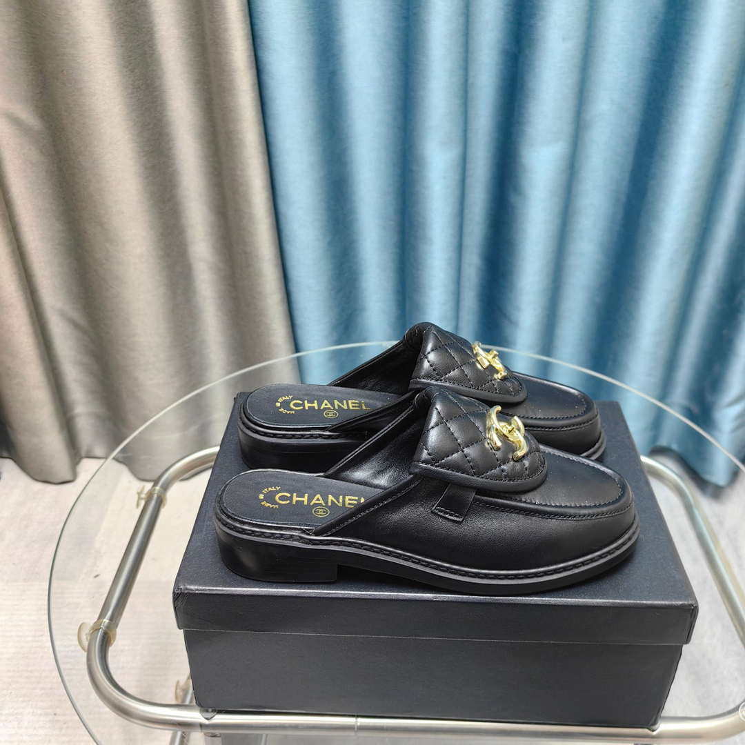 Chanel Women's G45474 Classic Flap Diamond Half Slipper Loafers Moccasins Lambskin C90411 - Sneaker Replica Workshop