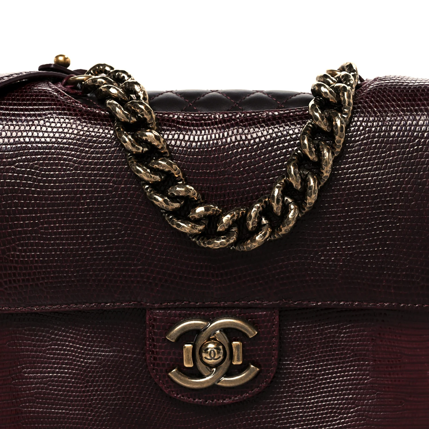 Lizard Lambskin Quilted Large Perfect Edge Flap Burgundy - Top Club