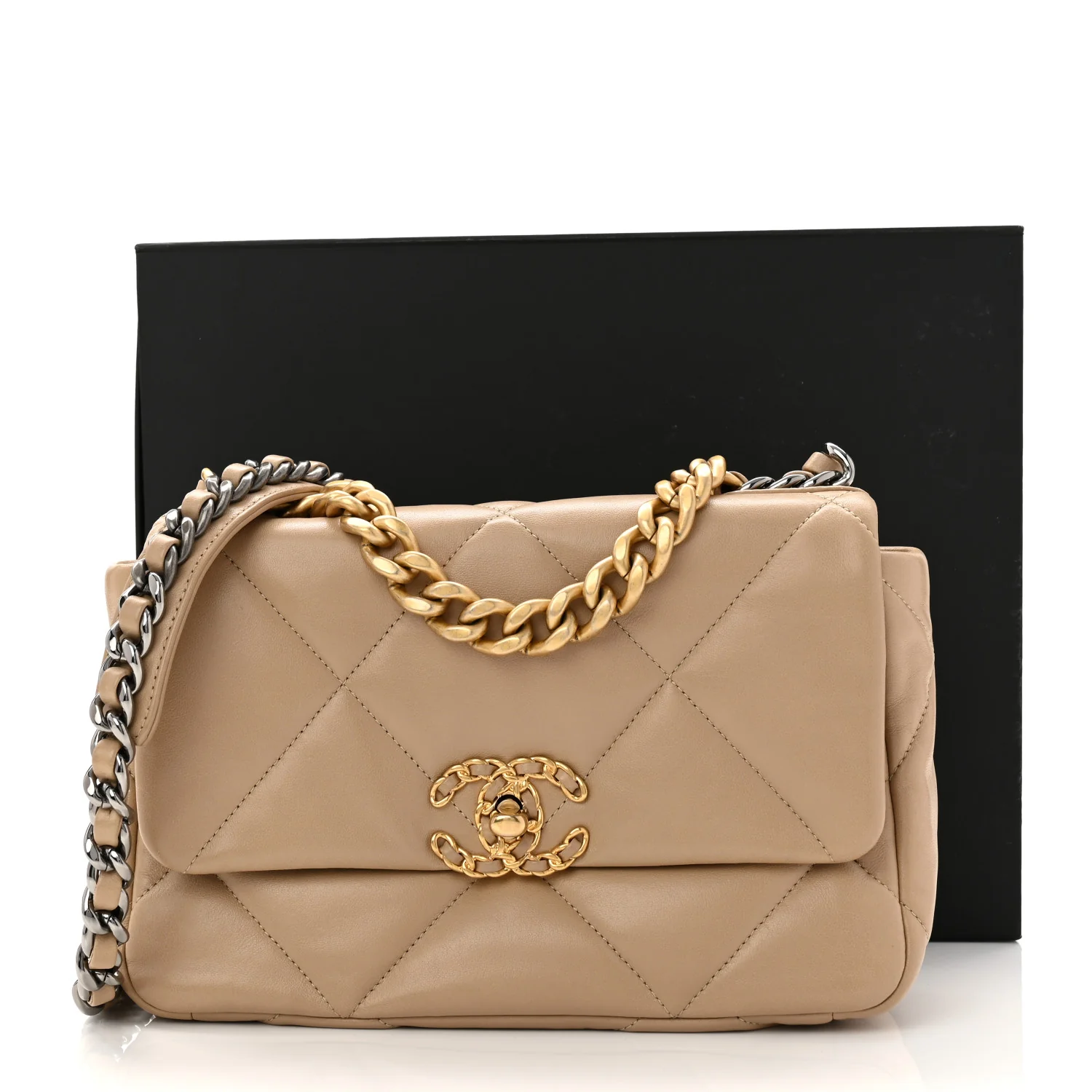 Lambskin Quilted Medium Chanel 19 Flap Dark Beige - Top Club