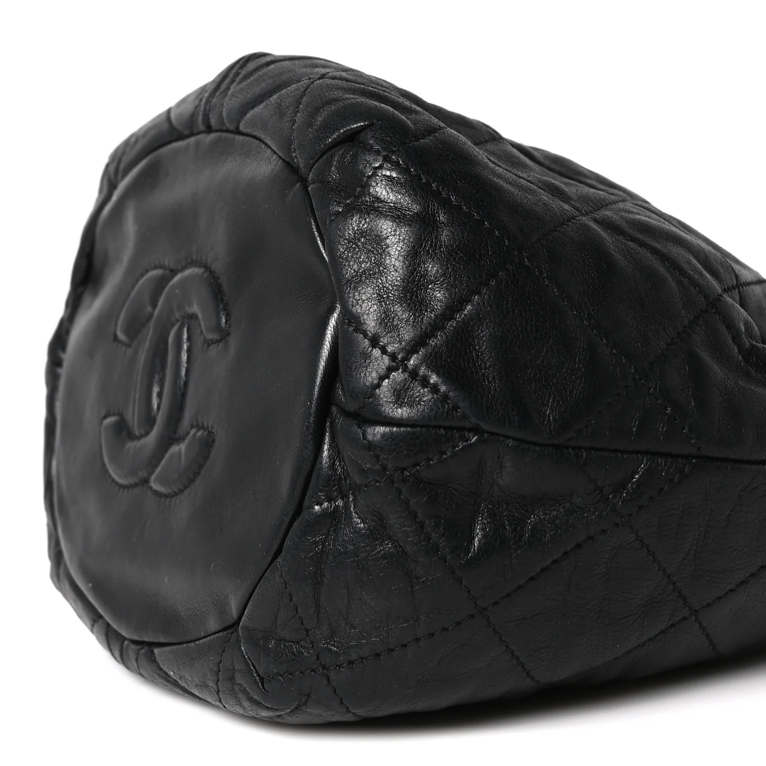 Lambskin Quilted Mini Drawstring Bucket Bag Black - Top Club