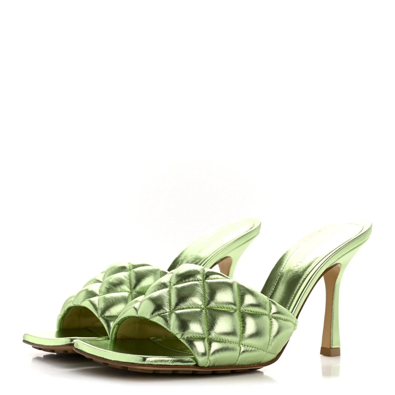 Metallic Nappa Reflection Matelasse Padded Mule Sandals 37.5 Pistachio - Top Club