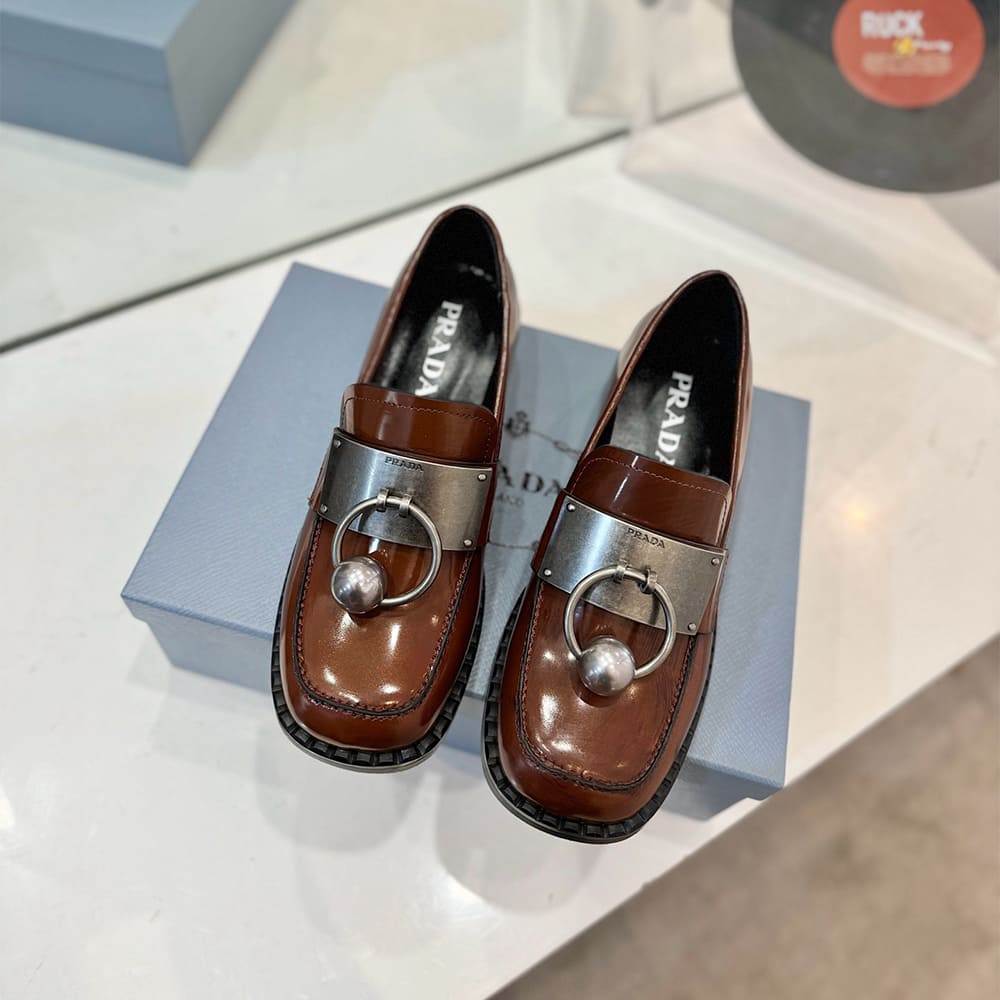PRADA Brushed leather loafers with metal details - Top Club
