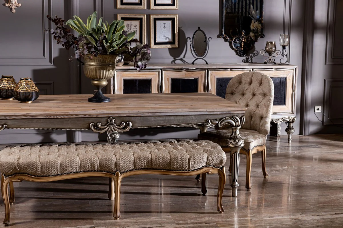Luxury baroque dining table natural colors / silver - magnificent solid wood dining room table in baroque style - baroque dining room furniture