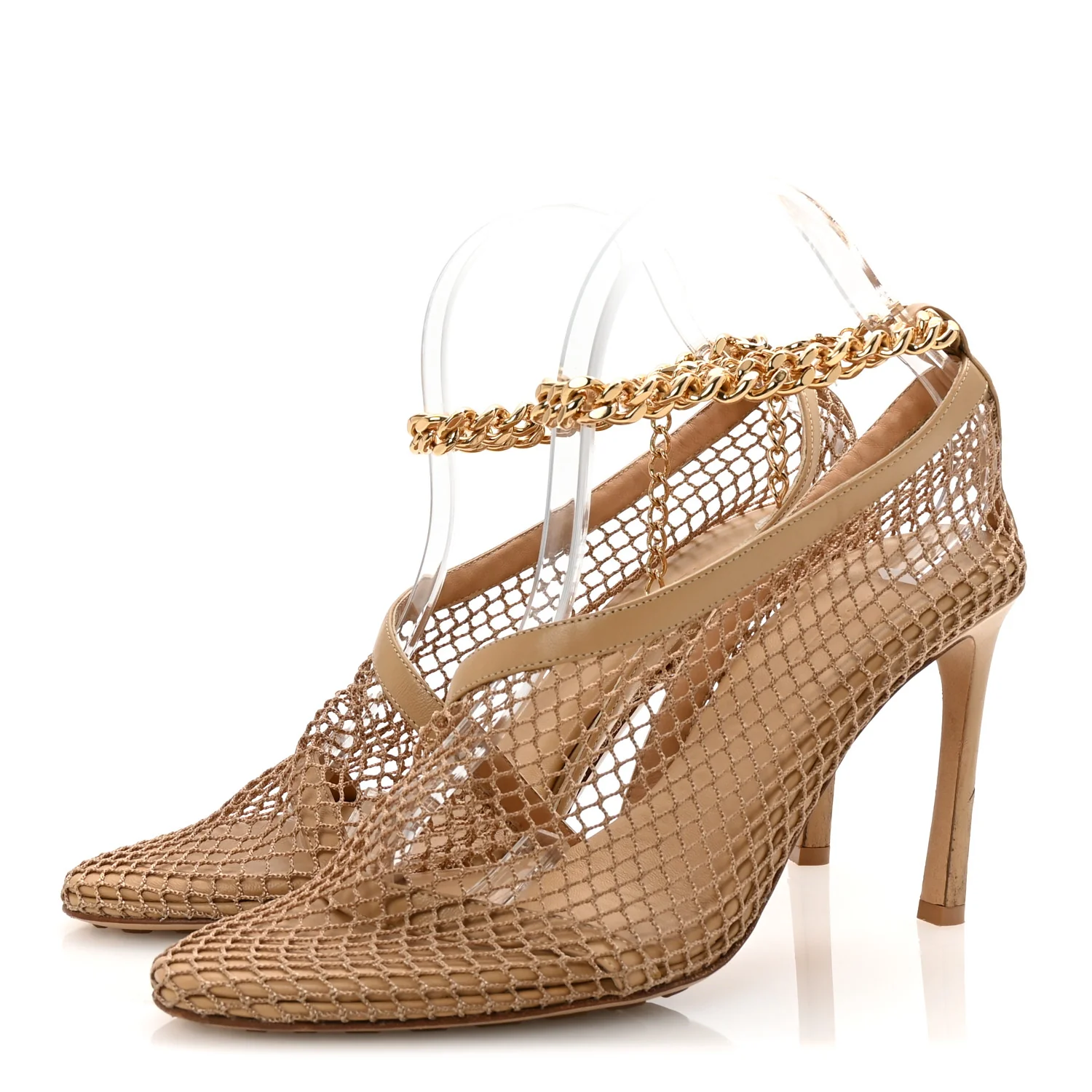Mesh Nappa Chunky Chain Sandals 39.5 Beige Pony - Top Club