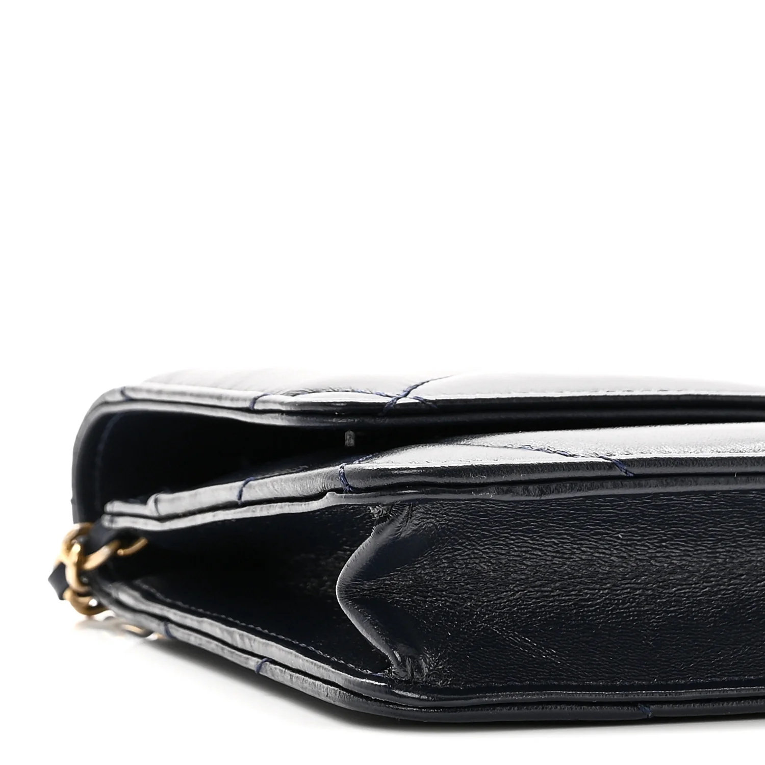 Lambskin Quilted Wallet On Chain WOC Navy - Top Club