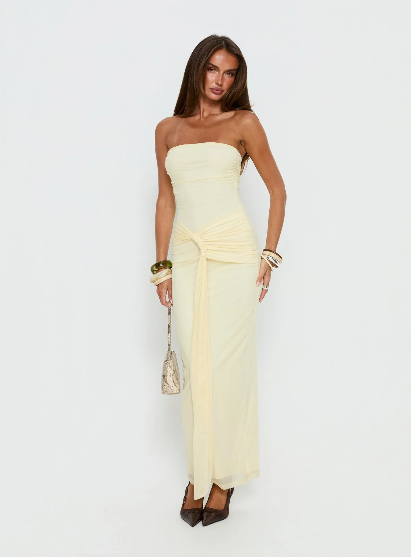 Senora Strapless Drape Maxi Dress Lemon
